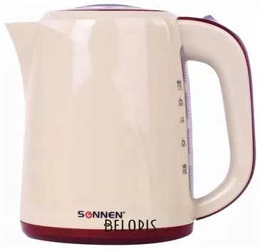 Чайник Sonnen Kt-002, 1,7 л, 2200 Вт, закрытый нагревательный элемент, пластик, бежевый/красный, 451711