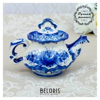 Чайник "Утро", малый, гжель, фарфор, 12х15 см