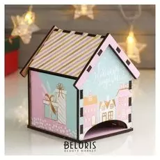 Чайный домик "С новым годом. мятно-розовый" 12х10,5х9,5 см