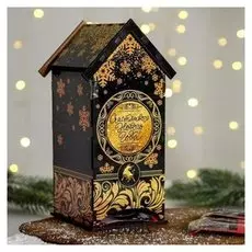 Чайный домик "Счастливого нового года", чёрно-золотой 19,3х15х6х8,6 см