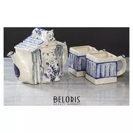 Чайный набор "Будка", роспись, 3 предмета: чайник 0.85 л, кружки 0.3 л