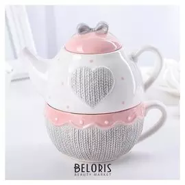 Чайный набор "Тепло сердец", 2 предмета: чайник 300 мл, чашка 250 мл