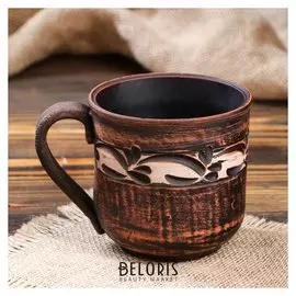 Чашка "Чайная", роспись ангобом, декор, 0.3 л