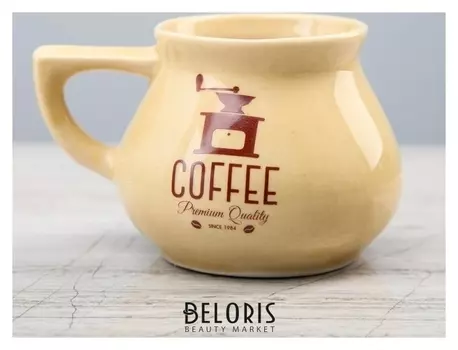 Чашка прованс "Кофе", бежевая, глазурь, боровая деколь, 350 мл