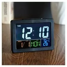 Часы-будильник электронные с календарем и термометром, чёрные, 13х10х4.5 см 3aaa