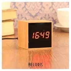 Часы-будильник электронные, с подсветкой, дата, красные цифры, батарея 3ааа, 6х6 см