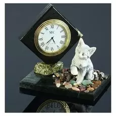 Часы "Кошка", змеевик, мрамолит