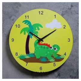 Часы настенные, серия: детские, "Динозаврик с пальмой", D=29.5 см