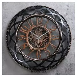 Часы настенные, серия: интерьер, "Макира", чёрные с бронзой D=40 см