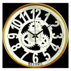 Часы настенные, серия: интерьер, "Шестеренки", белые с золотом, D=24
