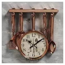 Часы настенные, серия: кухня, "Столовые приборы", бронза, 30 × 33 см