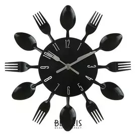 Часы настенные, серия: кухня, "Столовые приборы", черные D=29см