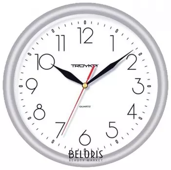 Часы настенные TROYKA 21270212, круг, белые, серебристая рамка, 24,5х24,5х3,1 см