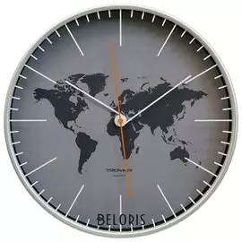 Часы настенные TROYKA 77777733, круг, серые, серебристая рамка, 30,5х30,5х5 см
