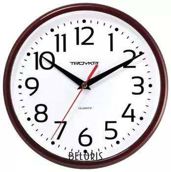 Часы настенные TROYKA 91931912, круг, белые, коричневая рамка, 23х23х4 см