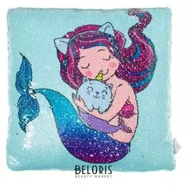 Чехол декоративный с пайетками "Этель" русалочка, 40х40 см, велюр, 100% п/э