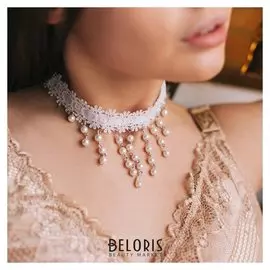 Чокер "Александрия" кружево, бусины, цвет белый