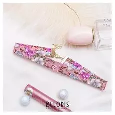 Чокер "Цветы" дорожка, цветной в золоте