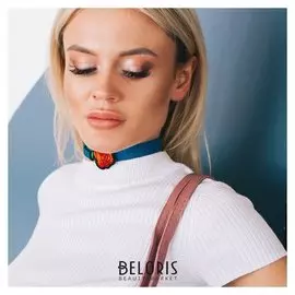 Чокер "Роуз" джинс, бутон, цвет красно-зелёный в синем