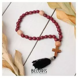 Чётки деревянные "Православные" с крестиком, кисть, 33 бусины, цвет коричнево-бежевый