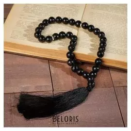 Чётки шар №10 "Агат чёрный" с рисунком, 33 бусины