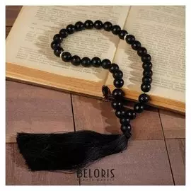 Чётки шар №10 "Агат чёрный" с рисунком, 33 бусины