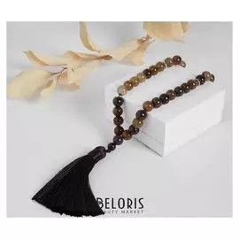 Чётки шар №10 "Агат кофейный" 33 бусины с перемычками