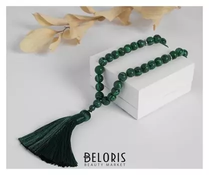 Чётки шар №10 "Малахит" 33 бусины с перемычками