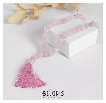 Чётки шар №12 "Кварц розовый" 33 бусины с перемычками