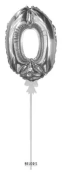 Цифра-топпер 3" «0» с палочкой, самодув, индивидуальная упаковка, цвет серебряный