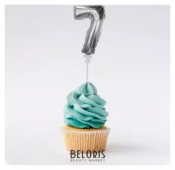 Цифра-топпер 3" «7» с палочкой, самодув, индивидуальная упаковка, цвет серебряный