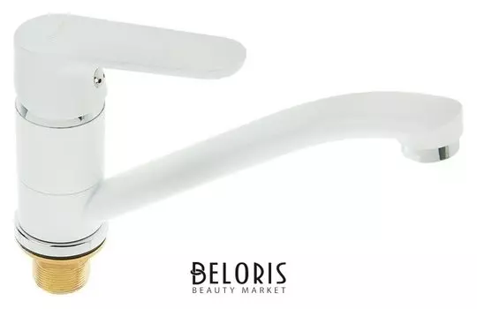 Cмеситель для кухни Accoona A4266g, однорычажный, средний излив, с гайкой, силумин, белый