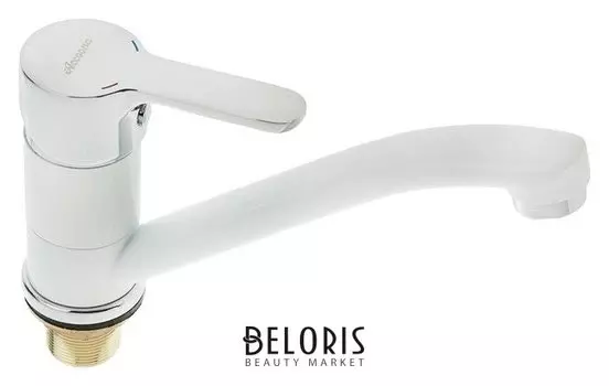 Cмеситель для кухни Accoona A4267g, однорычажный, средний излив, с гайкой, силумин, белый