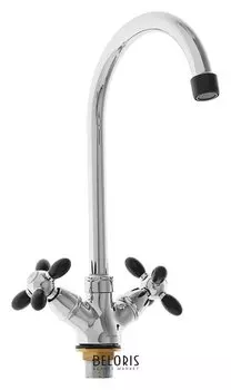 Cмеситель для кухни Accoona A4582f, двухрычажный, поворотный излив, черный/хром