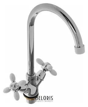 Cмеситель для кухни Accoona A4582g, двухвентильный, поворотный излив, силумин, белый/хром