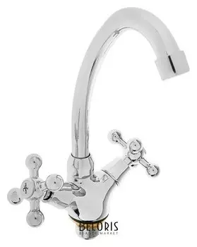 Cмеситель для кухни Accoona A4671, двухвентильный, с гайкой, латунь, хром