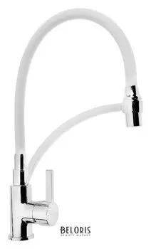 Cмеситель для кухни Accoona A4890g-3, однорычажный, силиконовый излив, латунь, белый, хром