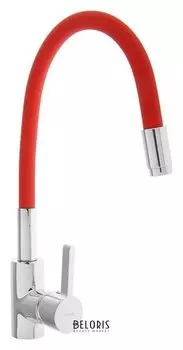 Cмеситель для кухни Accoona A9890n, однорычажный, силиконовый излив, красный/хром