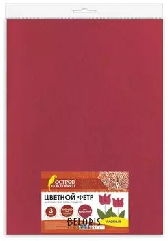 Цветной фетр для творчества красный плотный 400х600 мм