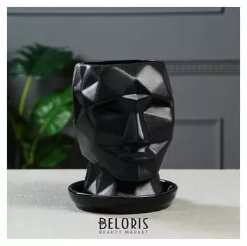 Цветочный горшок "Кай" 2 л, муар, черный