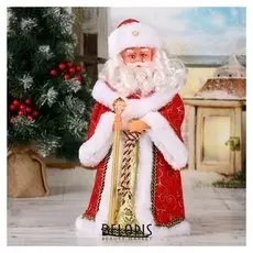 Дед мороз 37 см "Кудрявая борода" красный, двигается, без музыки