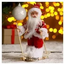 Дед мороз "На лыжах" в вязаном костюме 17 см