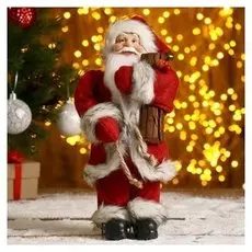 Дед мороз в красной шубке с брёвнышком 29 см