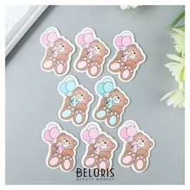 Декор для творчества дерево "Медвежонок с воздушными шариками" (Набор 8 шт) 4,2х3,6 см