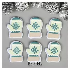 Декор для творчества дерево, войлок "Варежки" набор 6 шт 4х3,2 см