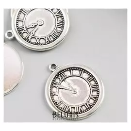 Декор для творчества металл "Часы с римскими цифрами" серебро 2,8х2,5 см