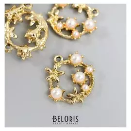 Декор для творчества металл "Цветы в круге" жемчуг 2х1,9 см