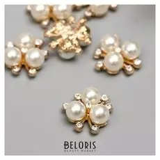 Декор для творчества металл, пластик "Цветок с жемчужинами" набор 6 шт 2х2 см