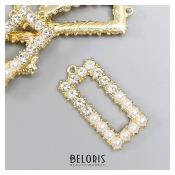 Декор для творчества металл "Прямоугольник" стразы, жемчуг 3,6х1,9 см