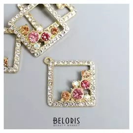 Декор для творчества металл "Ромб с самоцветами" стразы 2,9х2,9 см